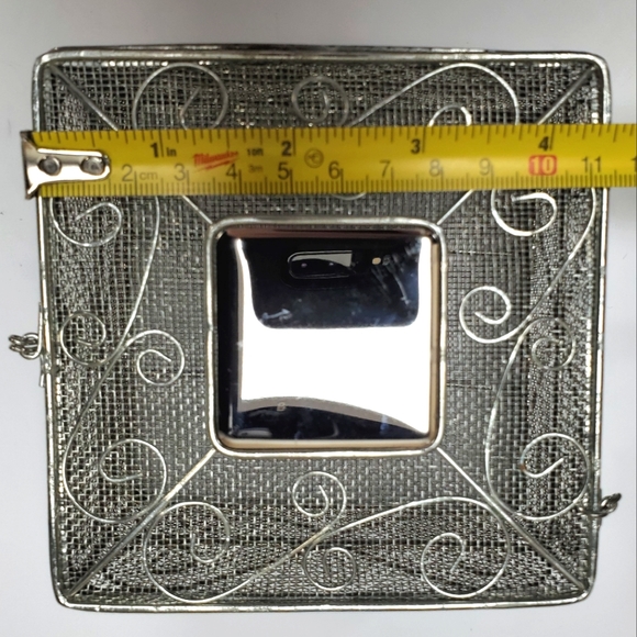 Curio box and round holder silver mesh mirror top 4.5 inch square 2.7 inch tall - Picture 6 of 14